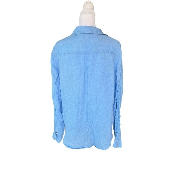 Lilly Pulitzer - Blue Linen Button Down Shirt Blouse Lace Details Sz M - Picture 4 of 5